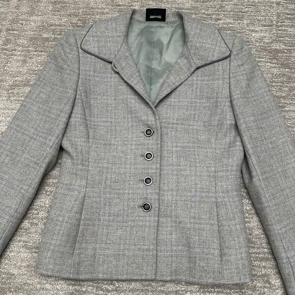 Akris Blazer Womens 6 Gray Plaid Wool Cashmere Four Button Jacket Workwear - Picture 2 of 16